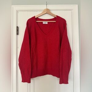Old Navy Red V-Neck Shaker-Stitch Cocoon Sweater for Women Size L